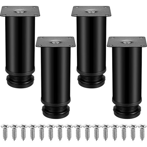 4 Pieces Black Adjustable Furniture Legs, Adjustable Height Metal Table Legs, Kitchen Furniture Legs, Cabinets and Table Shelves, Stainless Steel, with Screws – 50 x 120 mm (1/5)