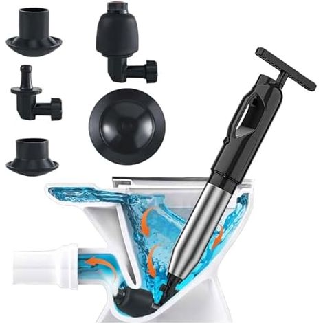 Déboucheur WC à Air Comprimé avec 4 Différentes Ventouses et Baromètre, Deboucheur canalisation Pompe, de Toilette pour Lavabo Évier Baignoire, 2026 Mise niveau (Noir) Noir -