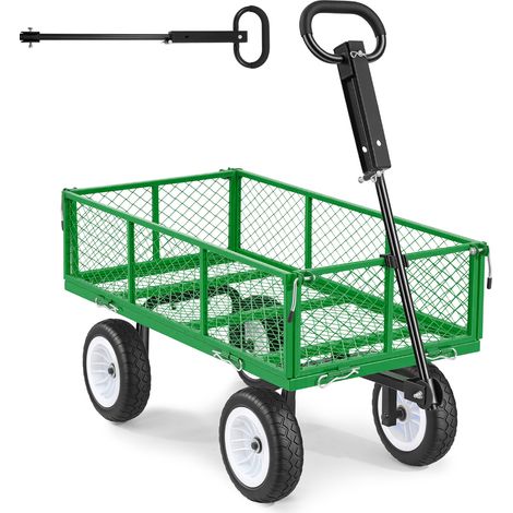 Mophorn Chariot de Jardin en Acier 408,2 kg, Transport de Bois, Terre et Débris, Côtés Amovibles, Pneus PU 25,4 cm, Poignée Réglable, Compatible avec Quad et Tracteur, Vert (1/5)