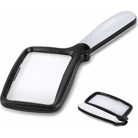 Loupe de poche pliante avec lumière, grande loupe de lecture rectangulaire 3X avec LED à intensité variable pour les personnes agées atteintes de dégénérescence maculaire, journal,--