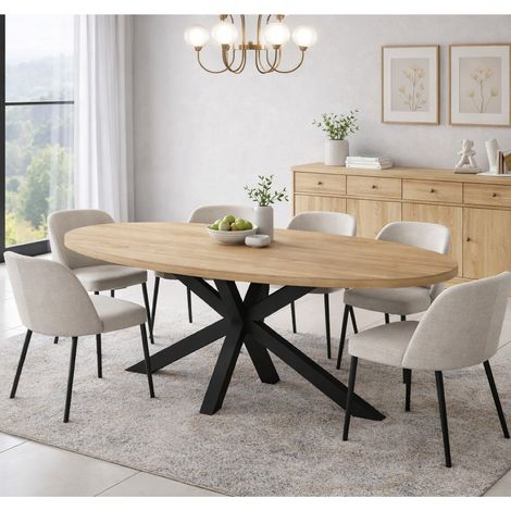 Table à manger ovale en bois pied central 210cm VALENTINE (1/3)