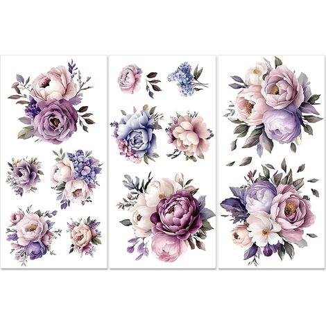 3 feuilles Pivoine Rub sur Transferts pour Artisanat et Meubles Fleur Violette Rub sur Stickers Vintage Floral Transfert Décalcomanies pour Commodes Maison Décorative (1/5)