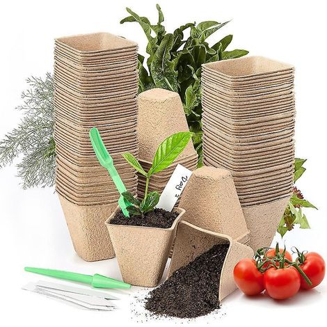100 Pices Pots De Semis Biodgradable Godets De Repiquage 8cm Carr Godet Semis Pot Jardinage Avec 100 Tiquettes De Plantes Pour Graine Lgumes Fleur (1/5)
