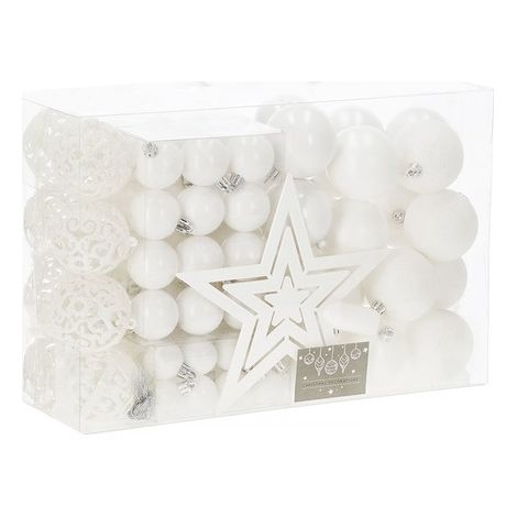 SPRINGOS Palline per albero di Natale in plastica 100 pezzi con punta dell'albero palline bianche Set di palline per albero di Natale decorazione per festa di Natale matrimonio. (1/5)