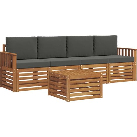 Set di divani da esterno con cuscino 5 pz Salotto da Giardino Naturale e Antracite (1/5)