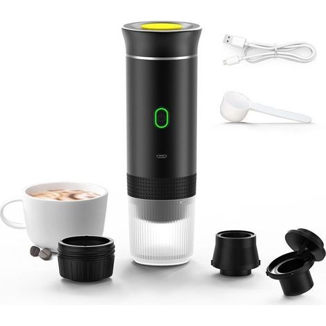 (Schwarz) 3er-Set tragbare Kaffeemaschinen, Espressomaschinen, Heizfunktion, kompatibel mit gemahlenem Kaffee und Kapseln, für Auto und LKW (1/5)