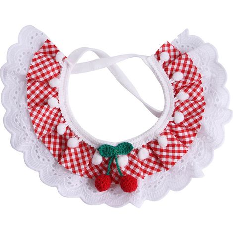 Bavoir en dentelle pour animaux de compagnie de style féerique collier de chien de collier de chien de collier de chat de fleur de plaid(Grille rouge S) (1/5)