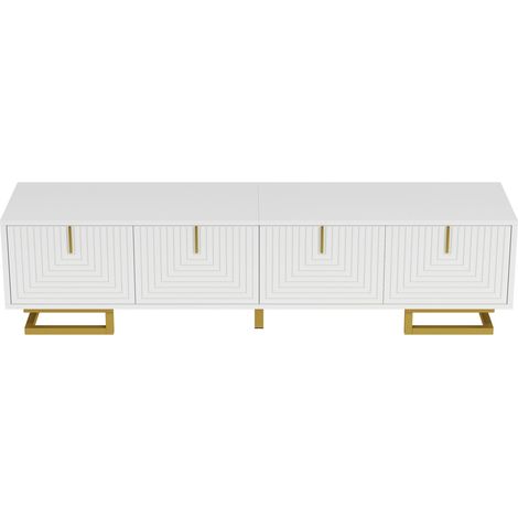TV-Lowboard mit 4 Türen, weiß, 160 x 38 x 44,5 cm, goldene Griffe und Füße MODENUIT (1/5)
