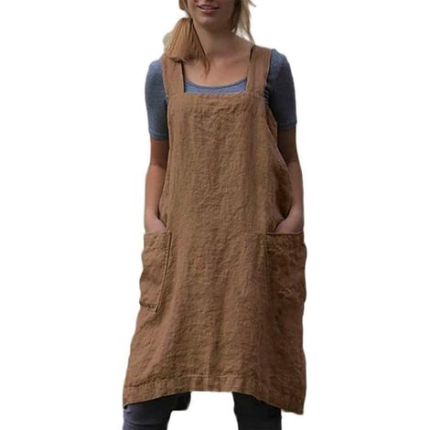 Tablier en coton et lin kaki (1 pièce) - Taille L