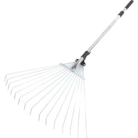 Râteau à feuilles réglable rétractable extensible en acier inoxydable, outil à main de jardin de pelouse en métal 15 dents (1/5)