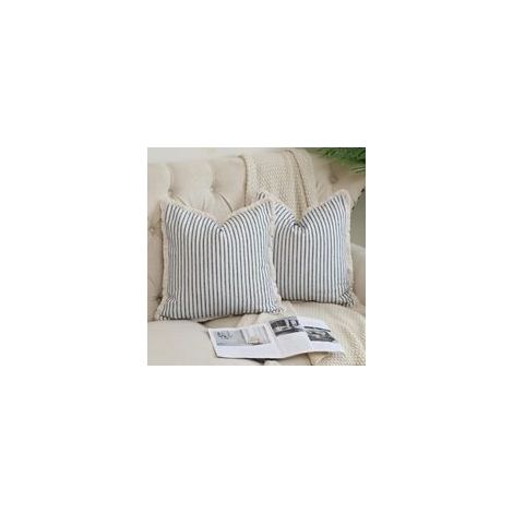 Lot de 2 housses de coussin décoratives carrées à rayures avec franges en coton chic pour canapé, lit, salon, décoration de style ferme, 50 x 50 cm