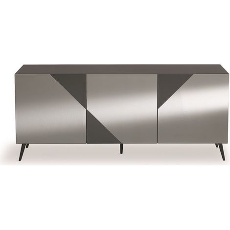 Madia credenza 3 ante in vetro specchio Fume' cassa Antracite ARTE 180 con 5 piedini (1/3)