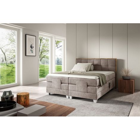 Boxspringbett Elektrisch Bett HENRY 140x200cm in Stoff Fresh Beige (1/2)