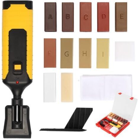 Kit de réparation des rayures pour sols stratifiés et parquets, blocs de cire, 11 teintes différentes de cire fondue. (1/5)