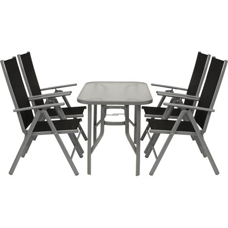 Gartengarnitur RAVENNA 5-teilig, Klappsessel + Glastisch 70x120cm (1/5)