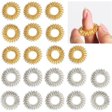 40 Stück Finger Massageringe (40 Ringe), Akupressur Ringset für Jugendliche, Erwachsene, Stressreduzierer und Finger Handgelenk Massagegerät - Gold, Silber (20) (1/5)