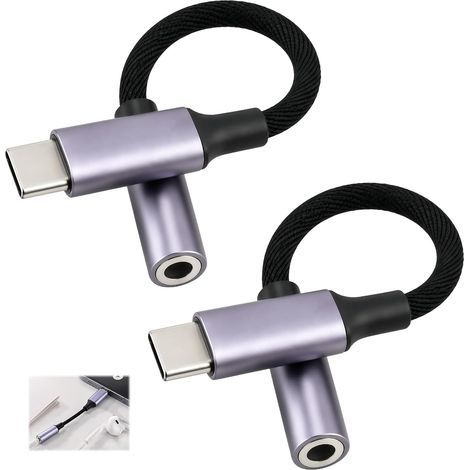 Confezione da 2 adattatori da USB-C a jack TRRS/TRS da 3,5 mm con chip DAC ad alta fedeltà, compatibili con iPhone 17 Pro Max/16 Plus, Galaxy S25/S24, Pixel 10/9/8, MacBook, iPad Pro/Air, cuffie, micr (1/5)