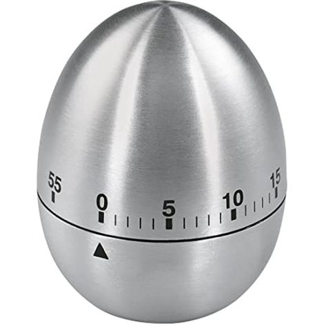 Reloj despertador analógico corta duración (reloj forma huevo función temporizador, temporizador cocina acero inoxidable, temporizador plateado (1/5)
