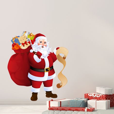 Sticker Noël le Père Noël et sa liste de cadeaux - Autocollants stickers adhésifs noël - décoration fêtes - 30x25cm (1/4)