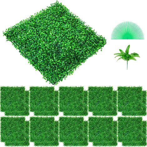 Mophorn Paneles de boj UV, 24 piezas, seto artificial de 10" x 10", fondo de césped verde, valla de privacidad, interior y exterior, 4 cm de grosor (1/5)