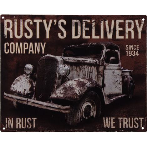 Plaque Décorative Murale en Fer avec Motif Voiture et Texte Marron 25 x 20 cm - PANGIVO
