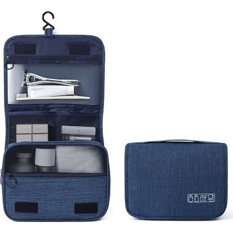 Trousse de toilette murale avec crochet de suspension, polyester bleu (1/5)