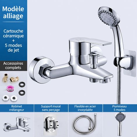 Mitigeur mural en alliage pour bain et douche avec ensemble douchette 5 jets réf 8802 20 × 20 × 20 cm 1 kg – Livraison gratuite