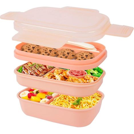 Unterteilte Lunchbox mit Besteck, auslaufsicher, für Schule und Picknicks, mikrowellen- und spülmaschinenfest, Bento-Box für Erwachsene und Kinder - Crezuo