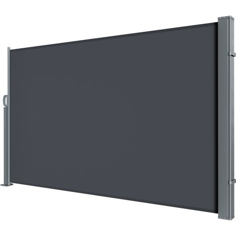 Wolketon Seitenmarkise 300 x 140 cm Ausziehbar Windschutz, Sichtschutz für Balkon & Terrasse, Seitenrollo mit Wandhalterung Sonnenschutz - Schwarz Markise