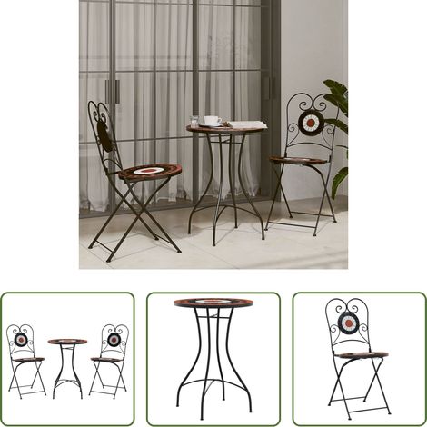 Balkonmöbel -  Mosaik-Bistro-Set Terrakottarot und Weiß Eisen und Keramik (1/5)