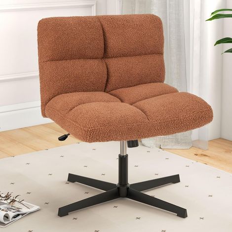 COSTWAY Fauteuil de Salon en Tissu Bouclette, Chaise Coiffeuse à Pieds Croisés Métal, Hauteur Réglable, pour Salon, Chambre, Bureau, Charge 150 kg, Marron (1/5)