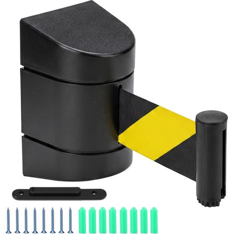 Barrière de ceinture rétractable, boîtier ABS 3 m, ceinture de sécurité noire et jaune avec vis (1/5)