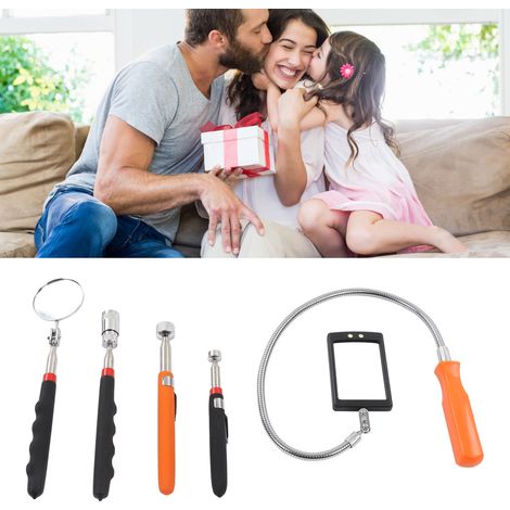 Set aus 5 teleskopierbaren magnetischen Aufnahmewerkzeugen, 5/10 lb Greifwerkzeug, 8 lb Aufnahmewerkzeug mit LED-Licht und 360° drehbarem runden und quadratischen Inspektionsspiegel. (1/5)