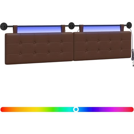 Hanging Headboard with LED Light Brown Faux Leather vidaXL