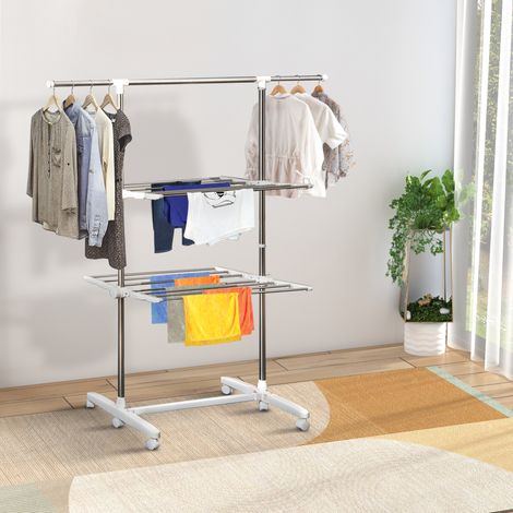 Stendibiancheria a torre pieghevole a 2 livelli, 83-136,5 cm, 15 kg OKMYHOME (1/5)
