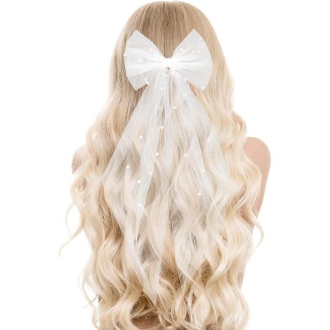 Schleier Braut Haarschleife JGA Schleier Weiße Perlen Brautschleier Hochzeit Brautschleier Brautjungfern Wie Bräute Werden Bachelorette Party Dekorationen Weiße Schmetterling Haarspangen Damen Mädchen (1/5)