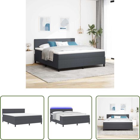 LED-Beleuchtung - LED Boxspringbett Dunkelgrau und Weiß 180 x 200 cm Cordstoff (1/5)