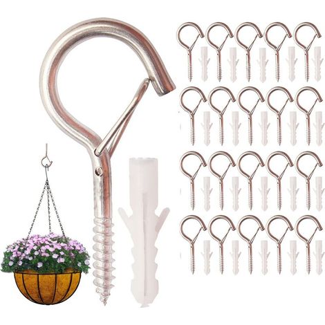 Paquete de 20 ganchos de tornillo para guirnaldas de luces exteriores - Con lazo resistente al viento - Para plantas, decoraciones navideñas, comederos para pájaros - Jardín, bosque, balcón (1/4)