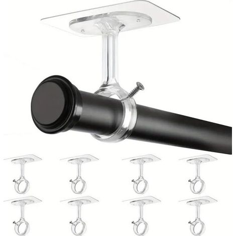 8 pièces supports plafond pour tringle à rideau, fixation adhésive sans clous, crochets réglables Ø3\u202fcm, facile à installer sur mur ou plafond (1/5)