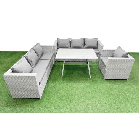 Fimous Outdoor Rattan Garden Furniture Dining Set 7-seater Patio Rectangular Table 3 Seater Sofa Armchair Set (1/4)