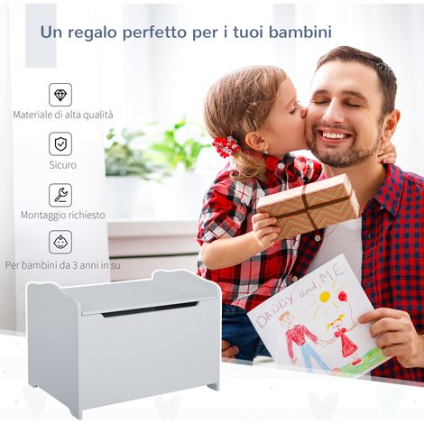 Coffre banc en bois gris 60x40x48 cm avec couvercle à piston pneumatique, idéal pour chambre d'enfant, rangement de jouets et accessoires. (1/5)