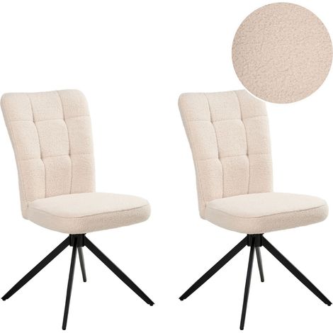 Set of 2 Swivel Dining Chairs Light Beige Boucle Upholstery Metal Legs Base Dining Room RYAN