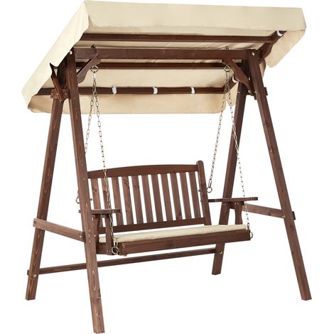 Columpio de jardín moderno de madera de abeto con toldo beige Caviola