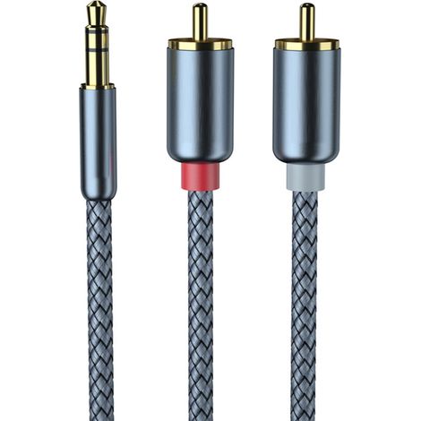 Câble adaptateur 3,5 mm Jack vers 2 RCA mâle, convertisseur audio pour ordinateur et téléphone, 2 mètres (1/5)