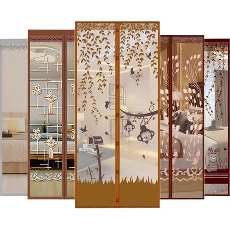 Rideau de porte anti-moustiques sans perçage, auto-adhésif, pour chambre, salon ou fenêtre, magnétique et souple (1/5)