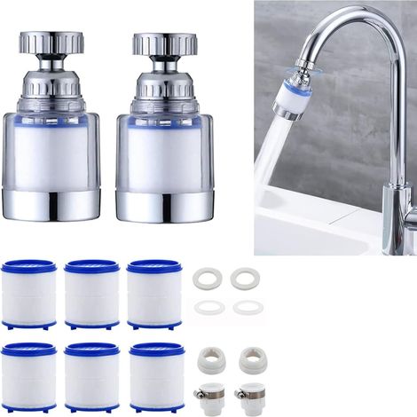 2 pièces filtre a eau robinet,filtre robinet anti calcaire,avec élément filtrant en coton PP 6 pièces et adaptateur universel pour évier, cuisine, salle de bain (1/5)