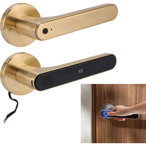 Intelligentes Türschloss mit 5 Funktionen: Fingerabdruck, Passwort, IC-Karte und Tuya-App, goldener Griff, Aluminium-Schlüsselschloss