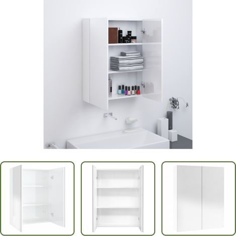 vidaXL Wandspiegelschrank -  Bad-Spiegelschrank 60x15x75 cm MDF Glänzendes Weiß (1/5)