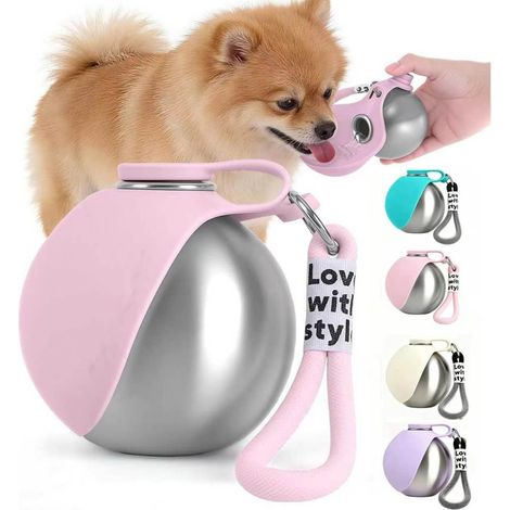 Portable Dog Bottle, 285 ml Water Bottle, 304 Stainless Steel Dog Water Bottle, Collapsible Silicone Waterproof Design for Walks and Travels (1/5)
