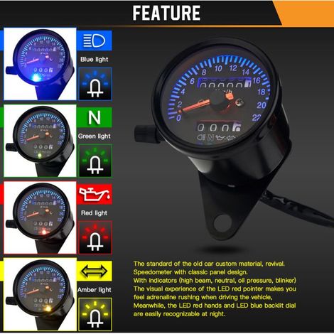 Compteur de vitesse mécanique avec affichage LED pour motos Café Racer lecture maximale du compteur kilométrique jusqu'à 220 km/h. (1/5)